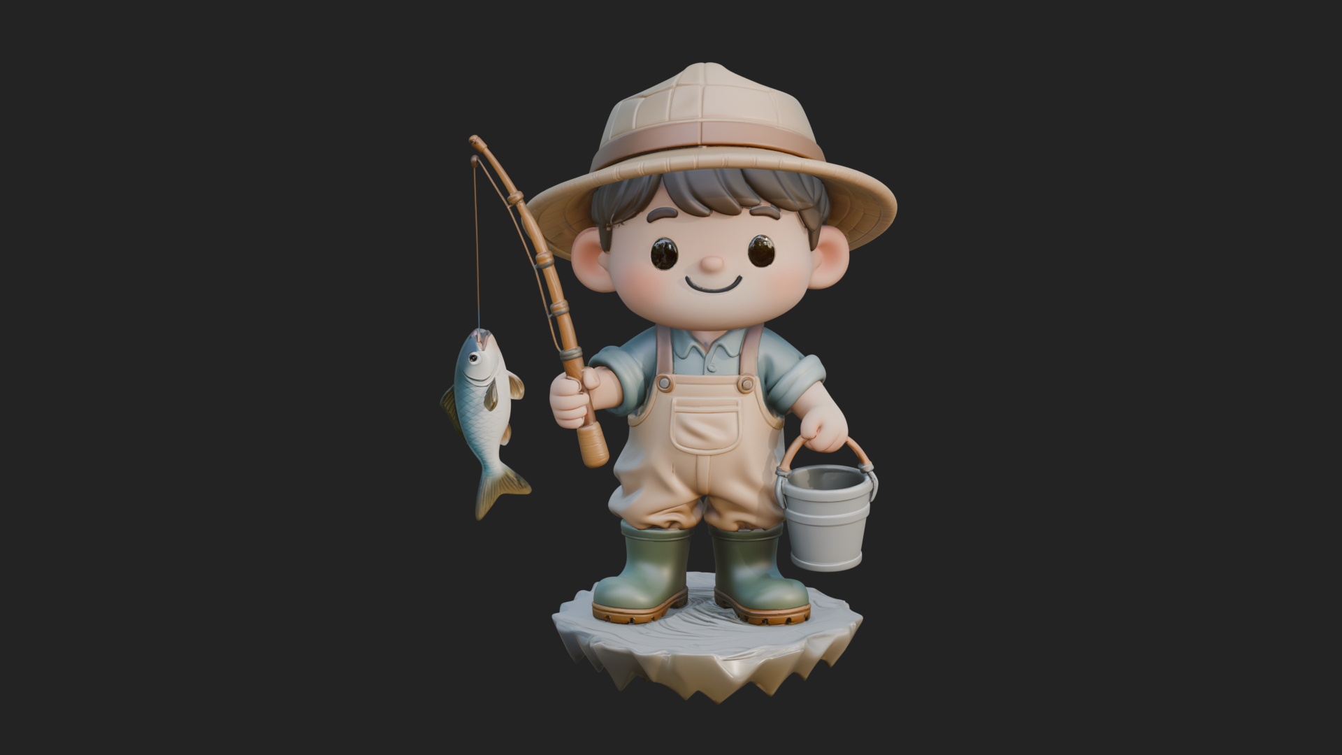 Chibi Fisherman with Rod Statue Design 4 3D Print Model 3D Model