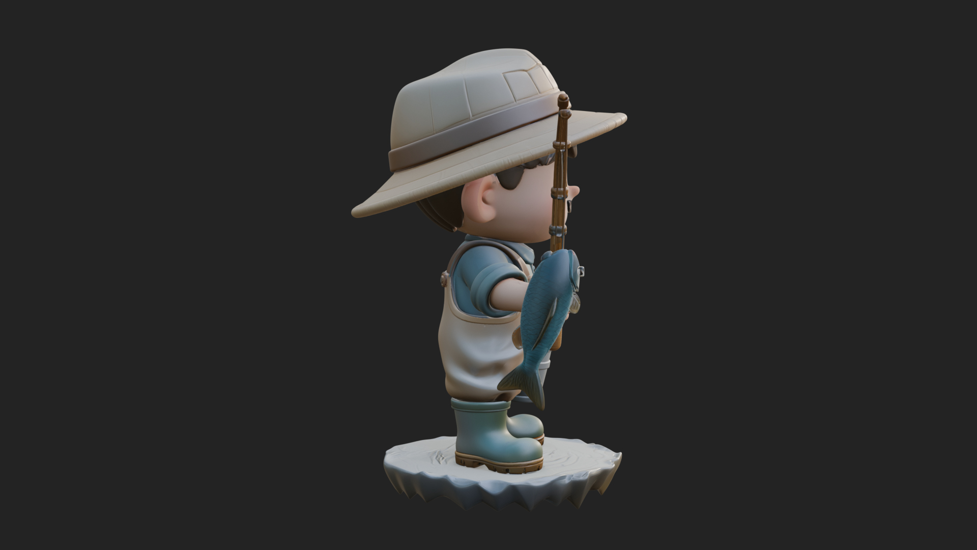 Chibi Fisherman with Rod Statue Design 4 3D Print Model 3D Model