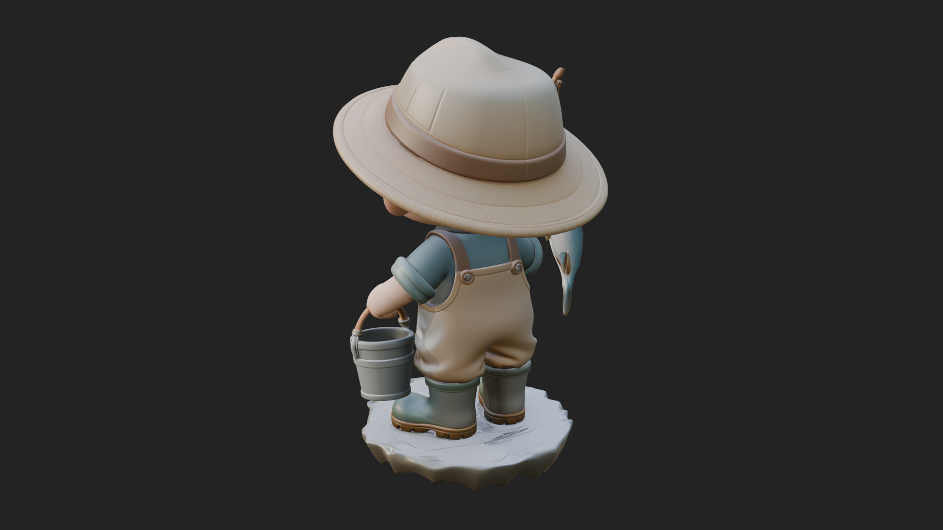 Chibi Fisherman with Rod Statue Design 4 3D Print Model 3D Model