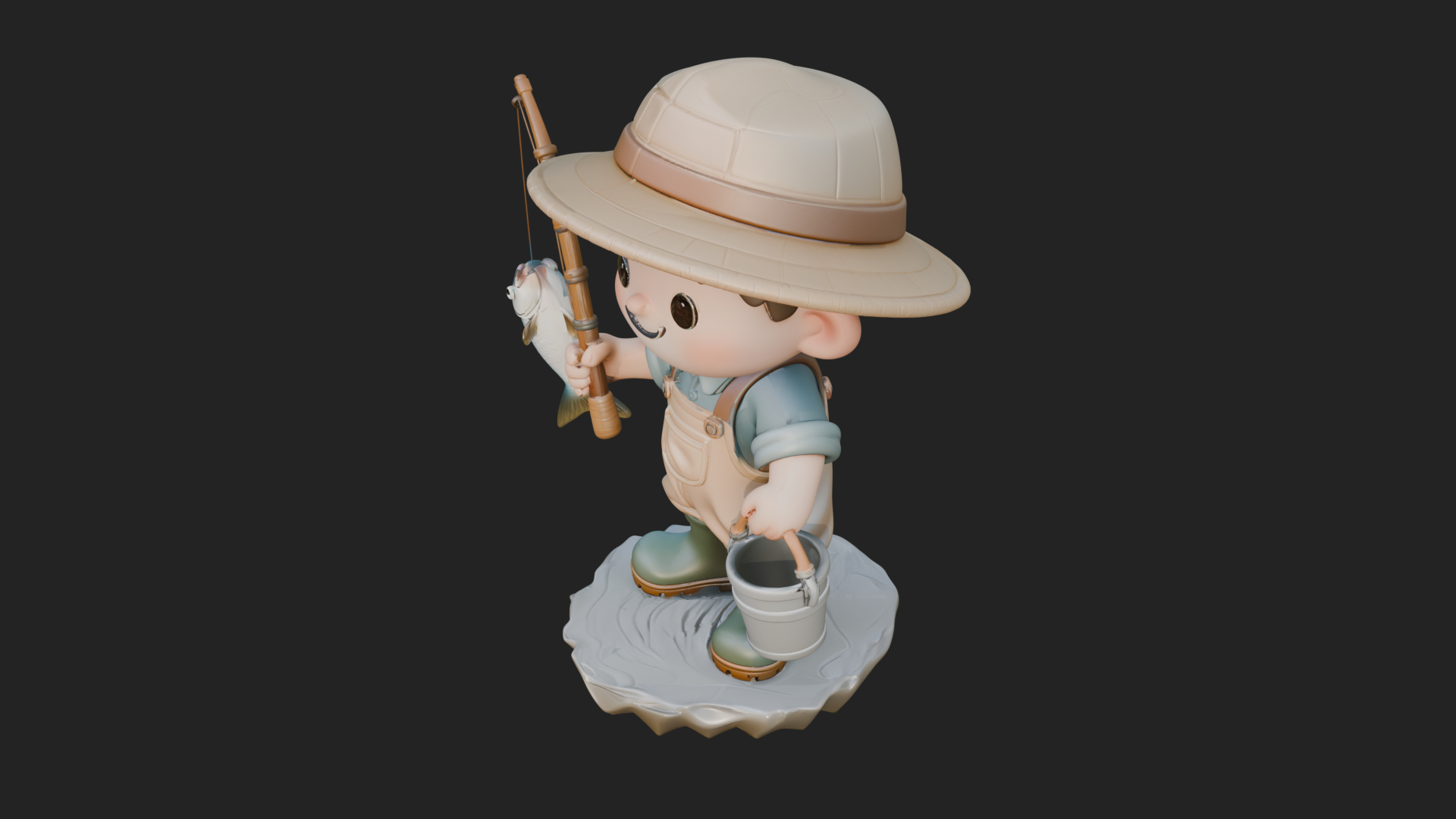 Chibi Fisherman with Rod Statue Design 4 3D Print Model 3D Model