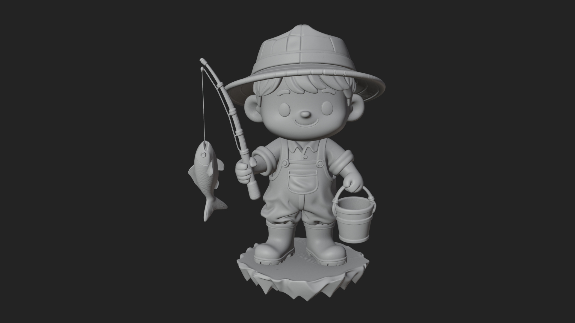 Chibi Fisherman with Rod Statue Design 4 3D Print Model 3D Model