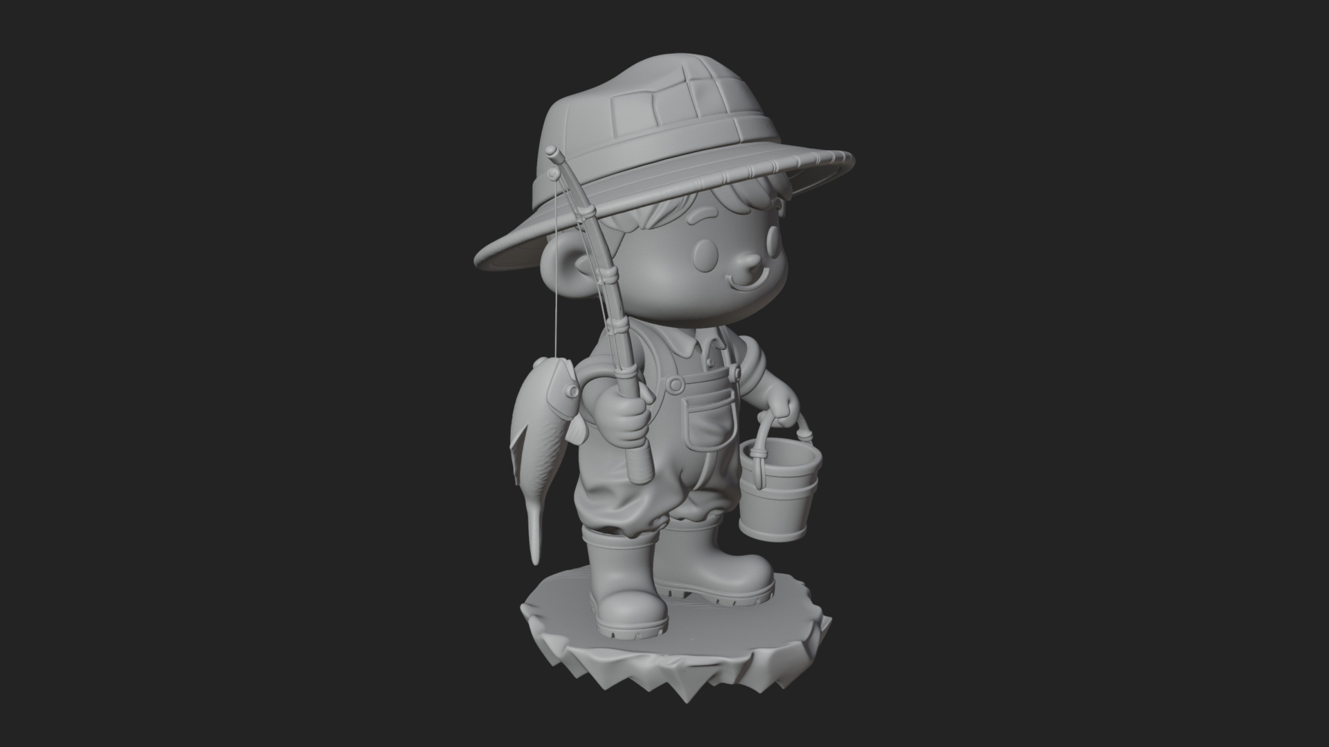 Chibi Fisherman with Rod Statue Design 4 3D Print Model 3D Model