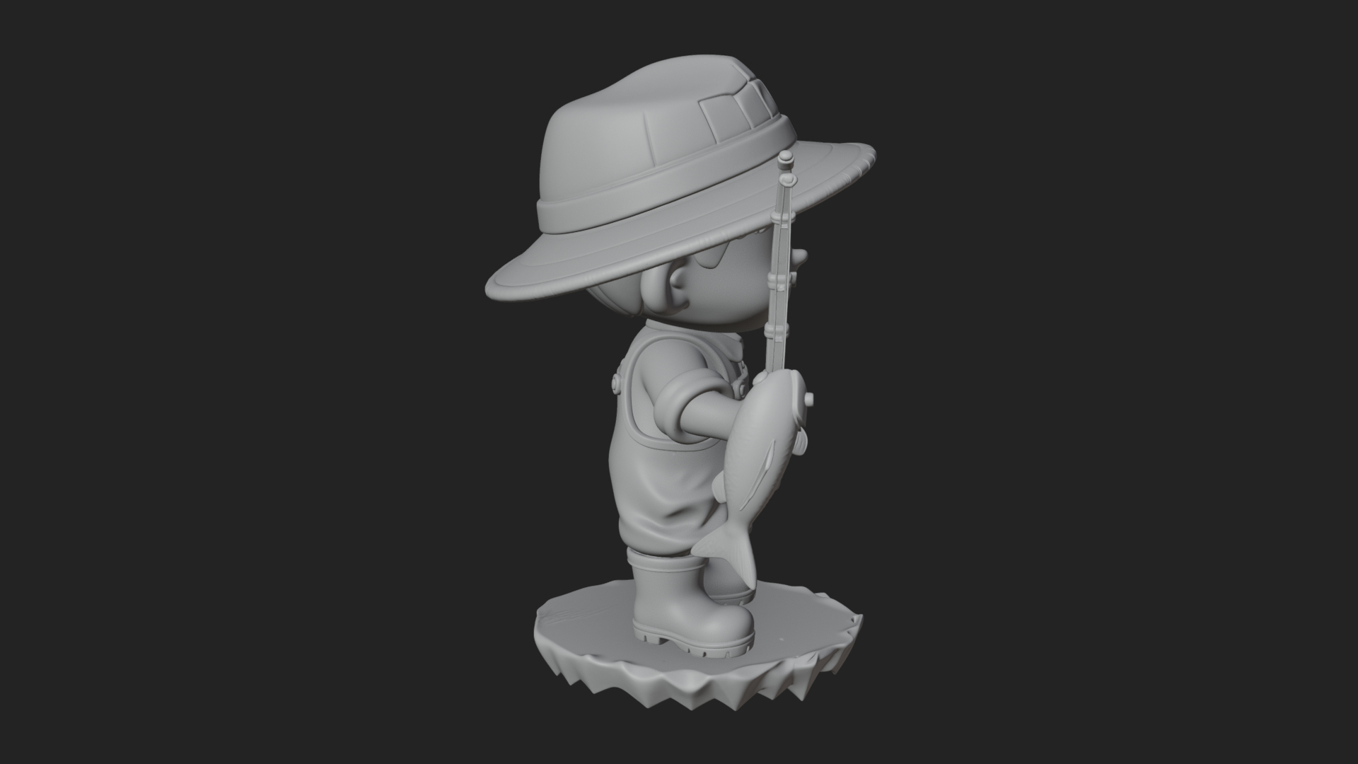 Chibi Fisherman with Rod Statue Design 4 3D Print Model 3D Model