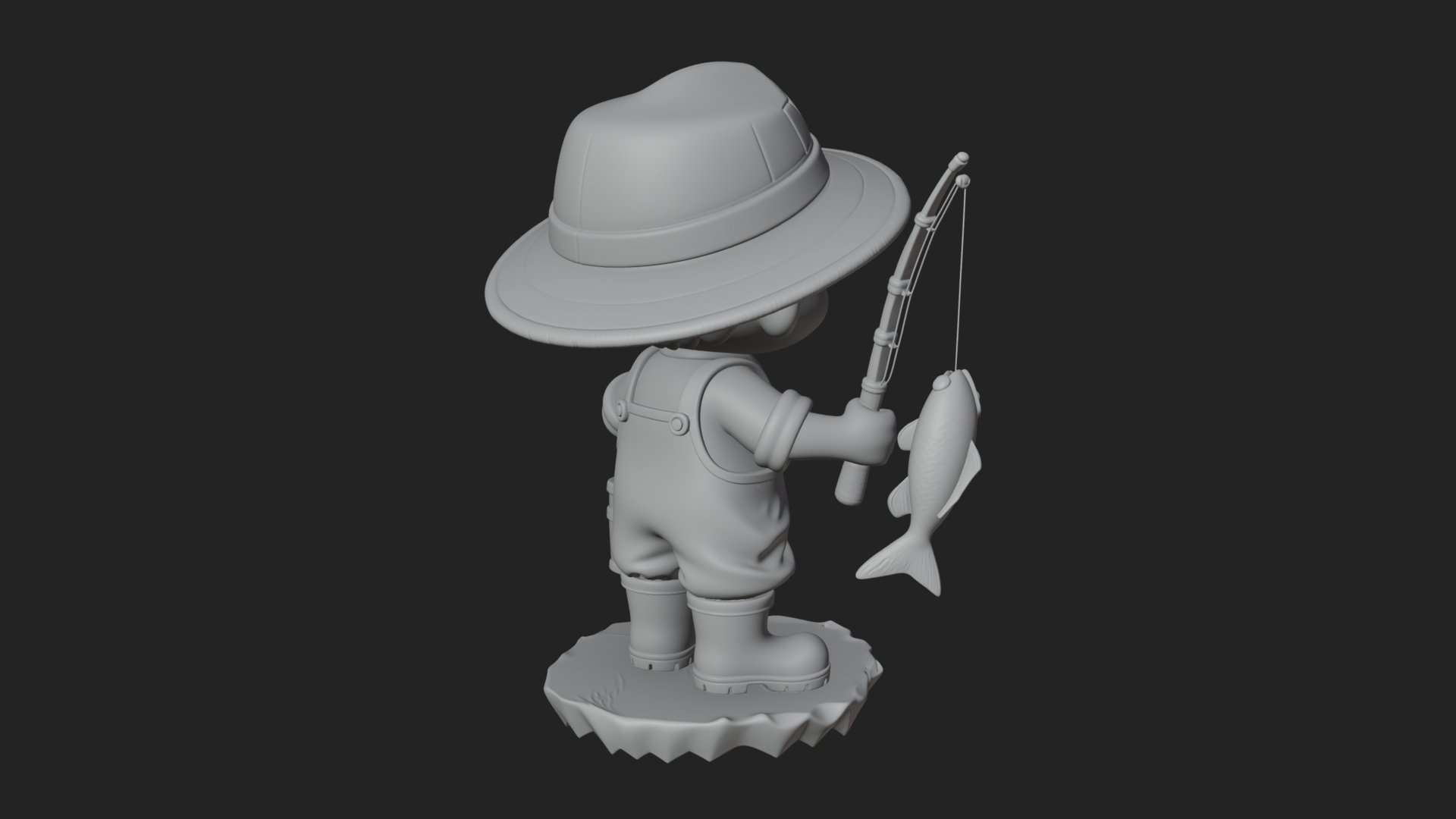 Chibi Fisherman with Rod Statue Design 4 3D Print Model 3D Model