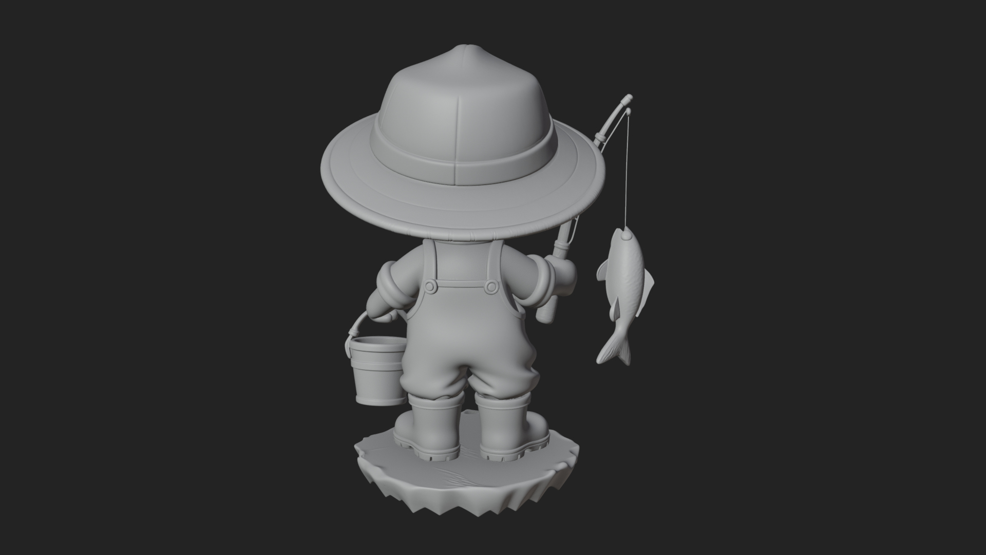 Chibi Fisherman with Rod Statue Design 4 3D Print Model 3D Model