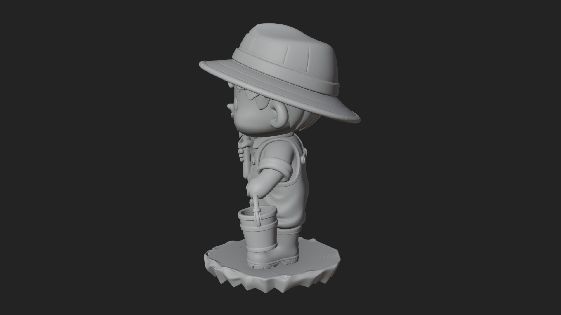 Chibi Fisherman with Rod Statue Design 4 3D Print Model 3D Model