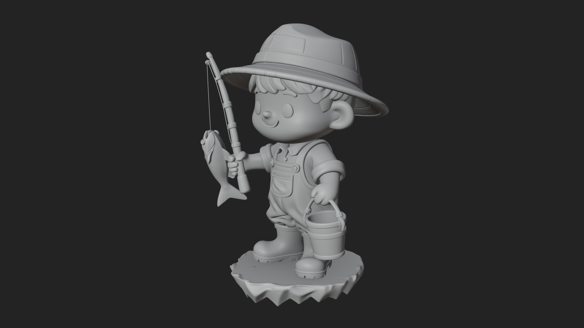 Chibi Fisherman with Rod Statue Design 4 3D Print Model 3D Model