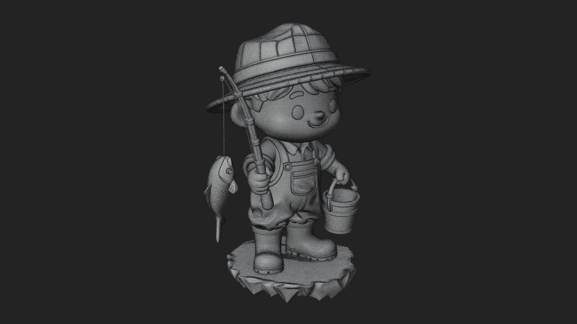 Chibi Fisherman with Rod Statue Design 4 3D Print Model 3D Model