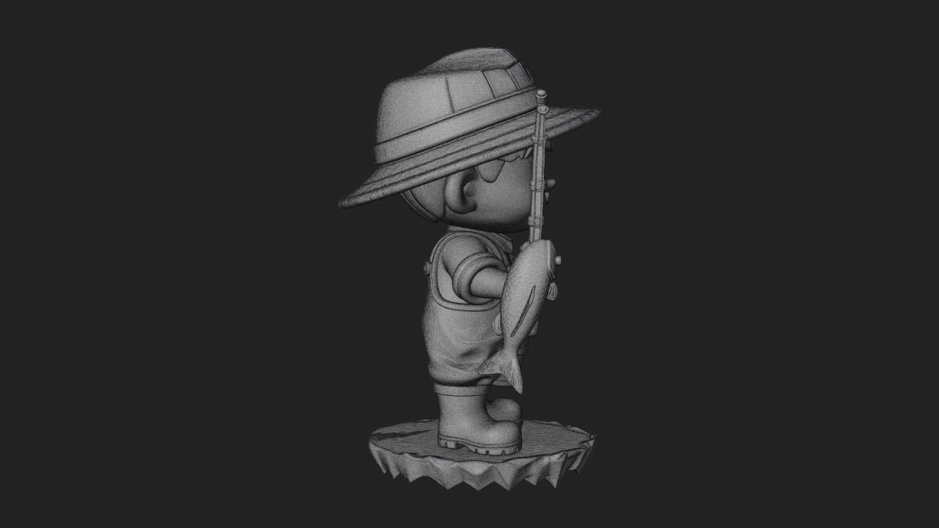 Chibi Fisherman with Rod Statue Design 4 3D Print Model 3D Model