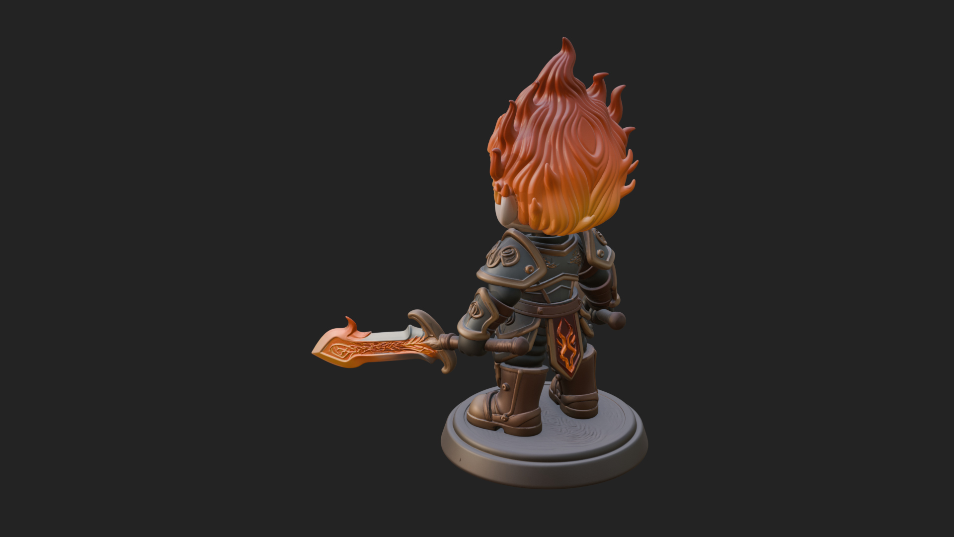 Chibi Flame Hair Swordsman Statue Design 1 3D Print Model 3D Model