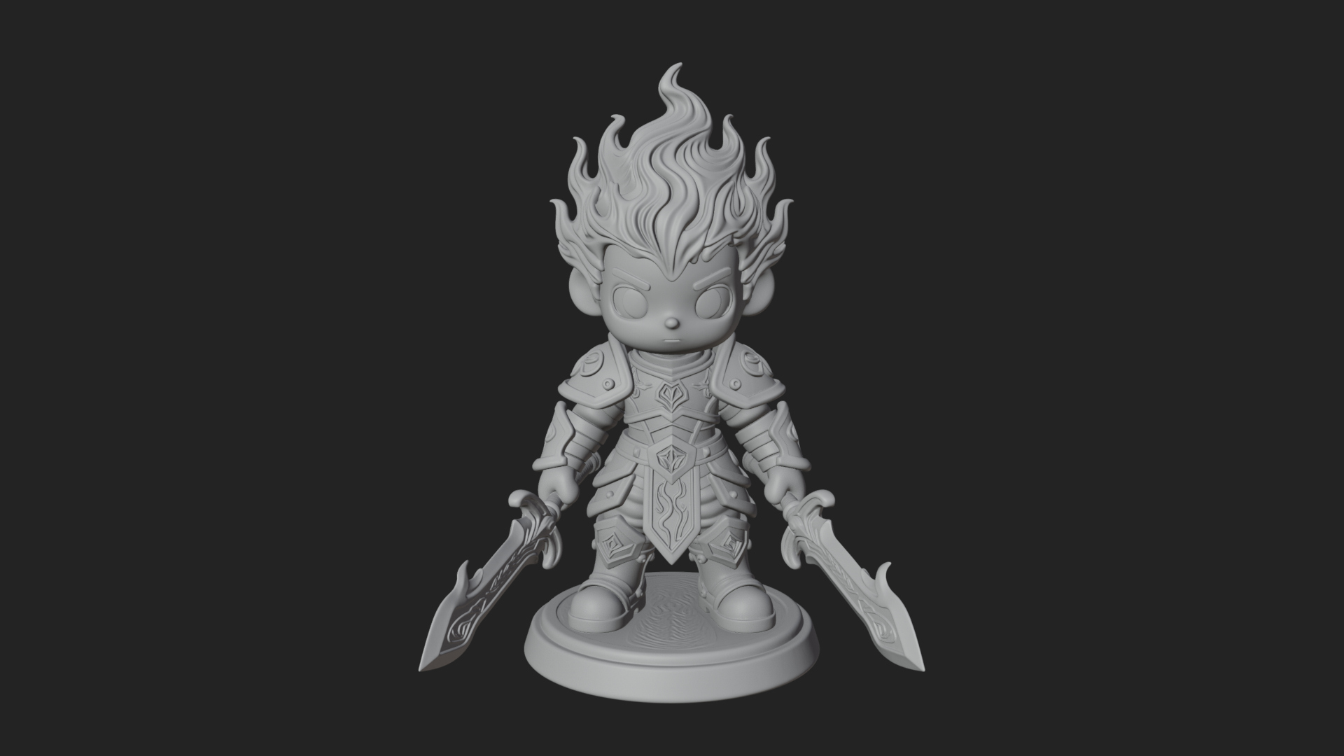 Chibi Flame Hair Swordsman Statue Design 1 3D Print Model 3D Model