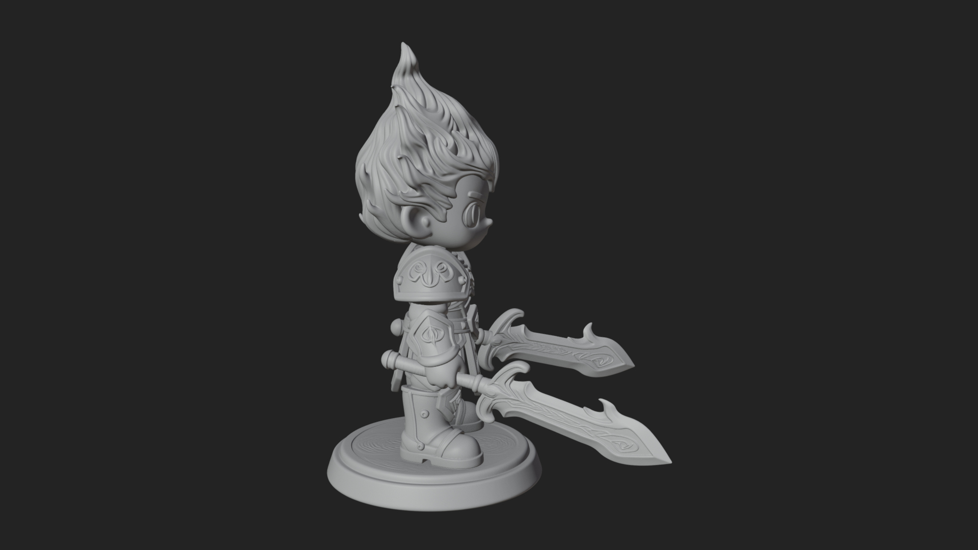 Chibi Flame Hair Swordsman Statue Design 1 3D Print Model 3D Model