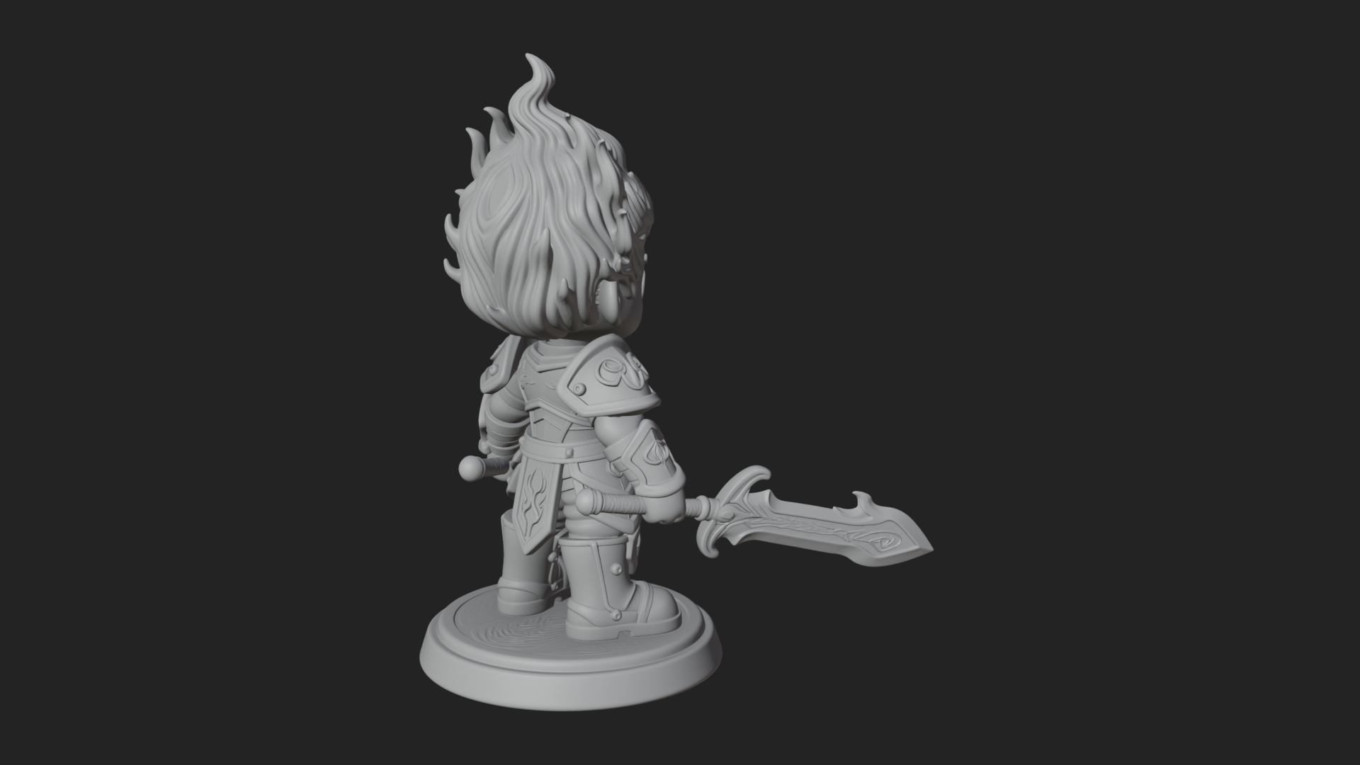 Chibi Flame Hair Swordsman Statue Design 1 3D Print Model 3D Model