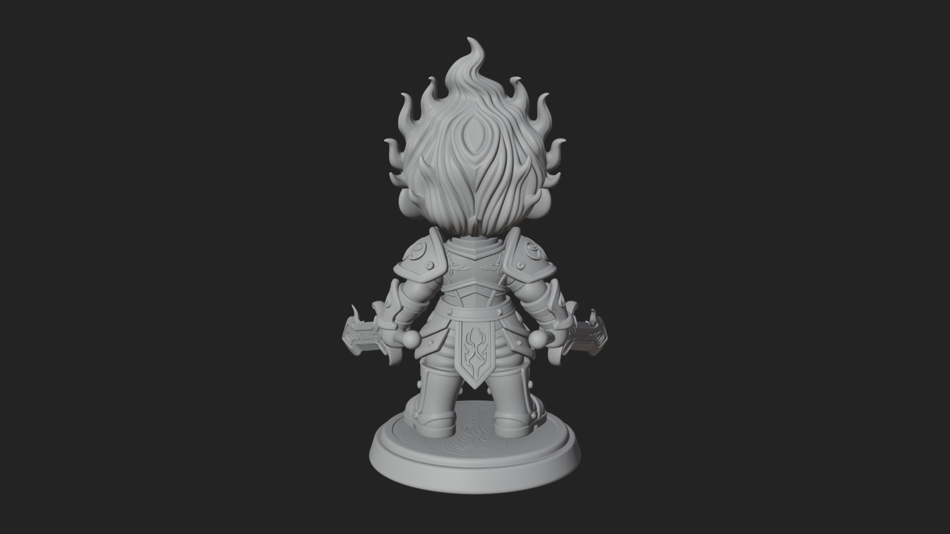 Chibi Flame Hair Swordsman Statue Design 1 3D Print Model 3D Model