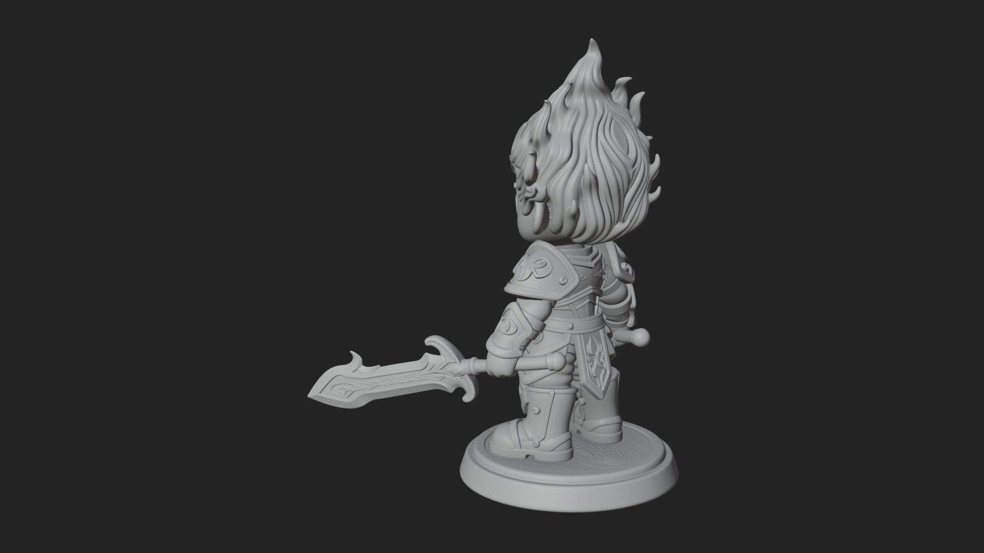 Chibi Flame Hair Swordsman Statue Design 1 3D Print Model 3D Model