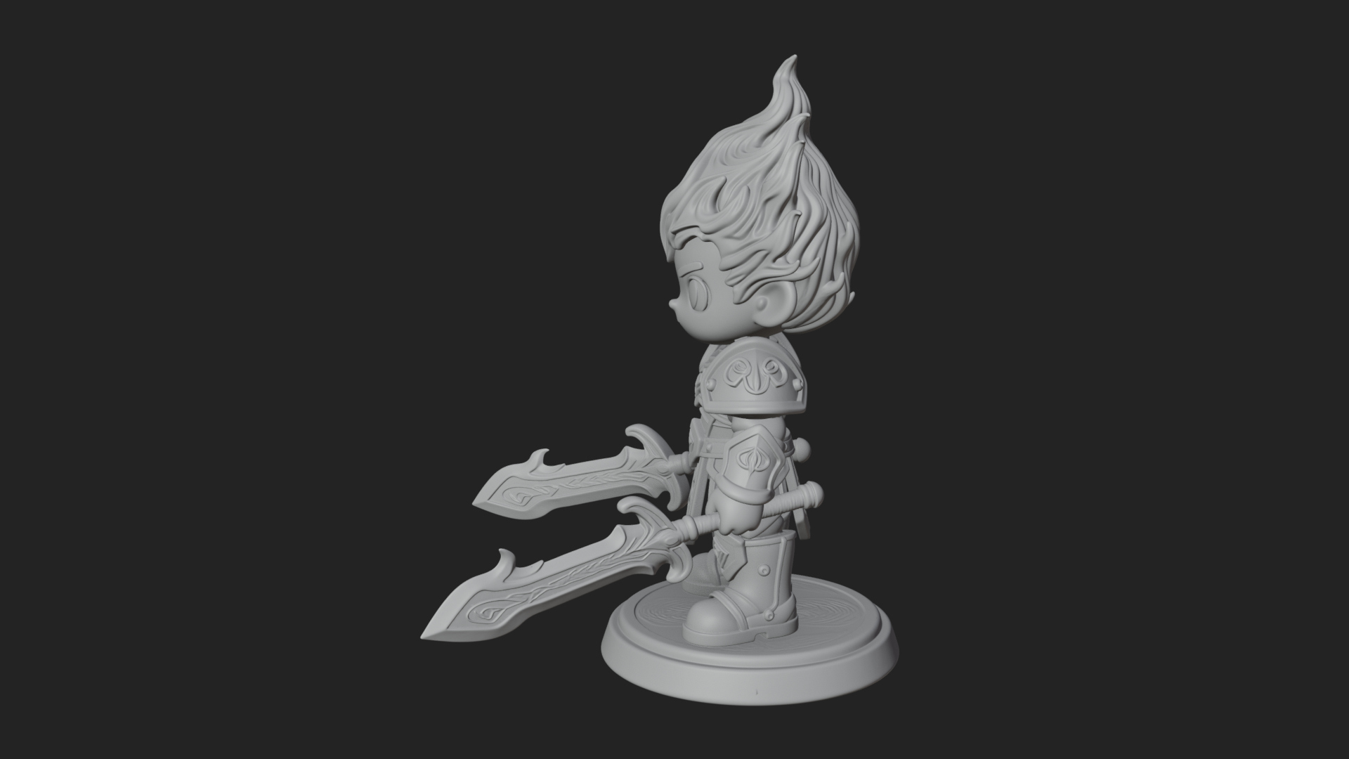 Chibi Flame Hair Swordsman Statue Design 1 3D Print Model 3D Model
