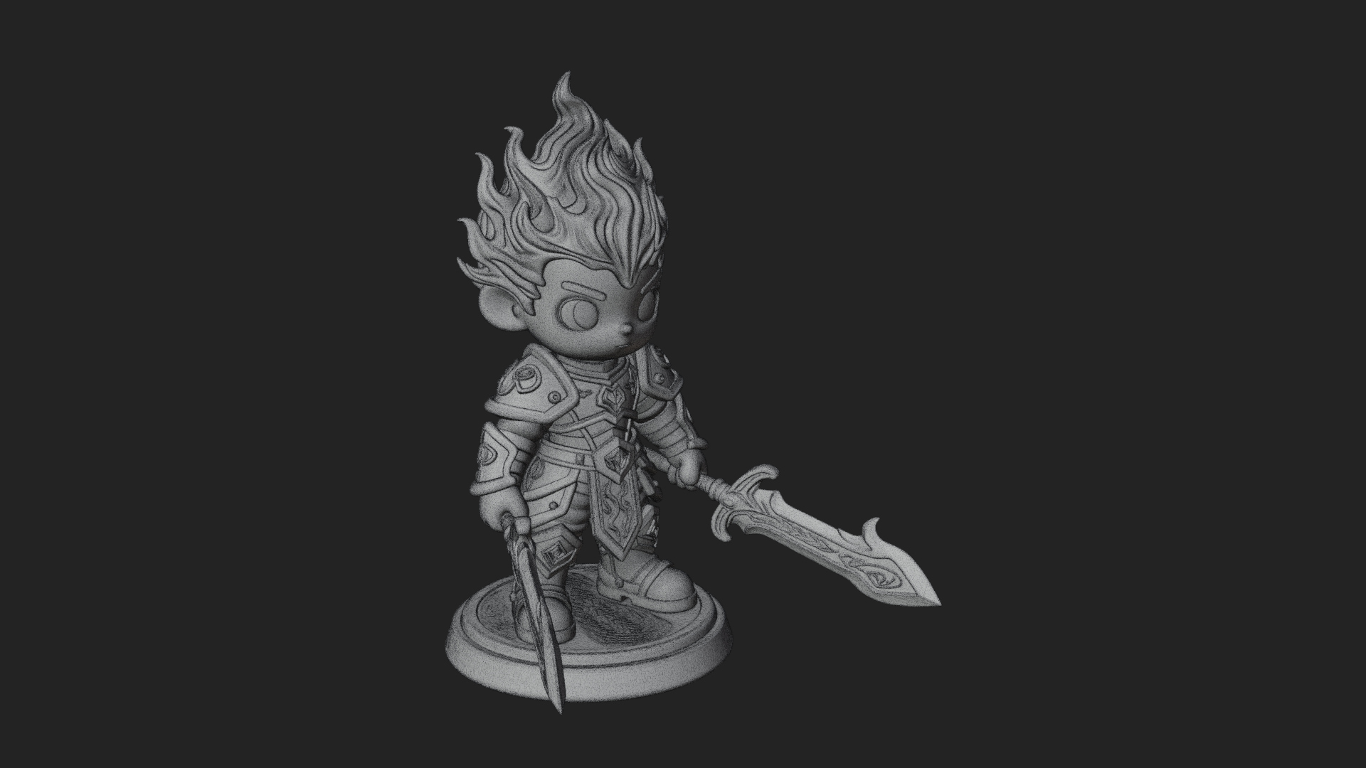 Chibi Flame Hair Swordsman Statue Design 1 3D Print Model 3D Model