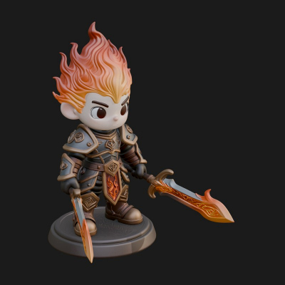Chibi Flame Hair Swordsman Statue Design 1 3D Print Model