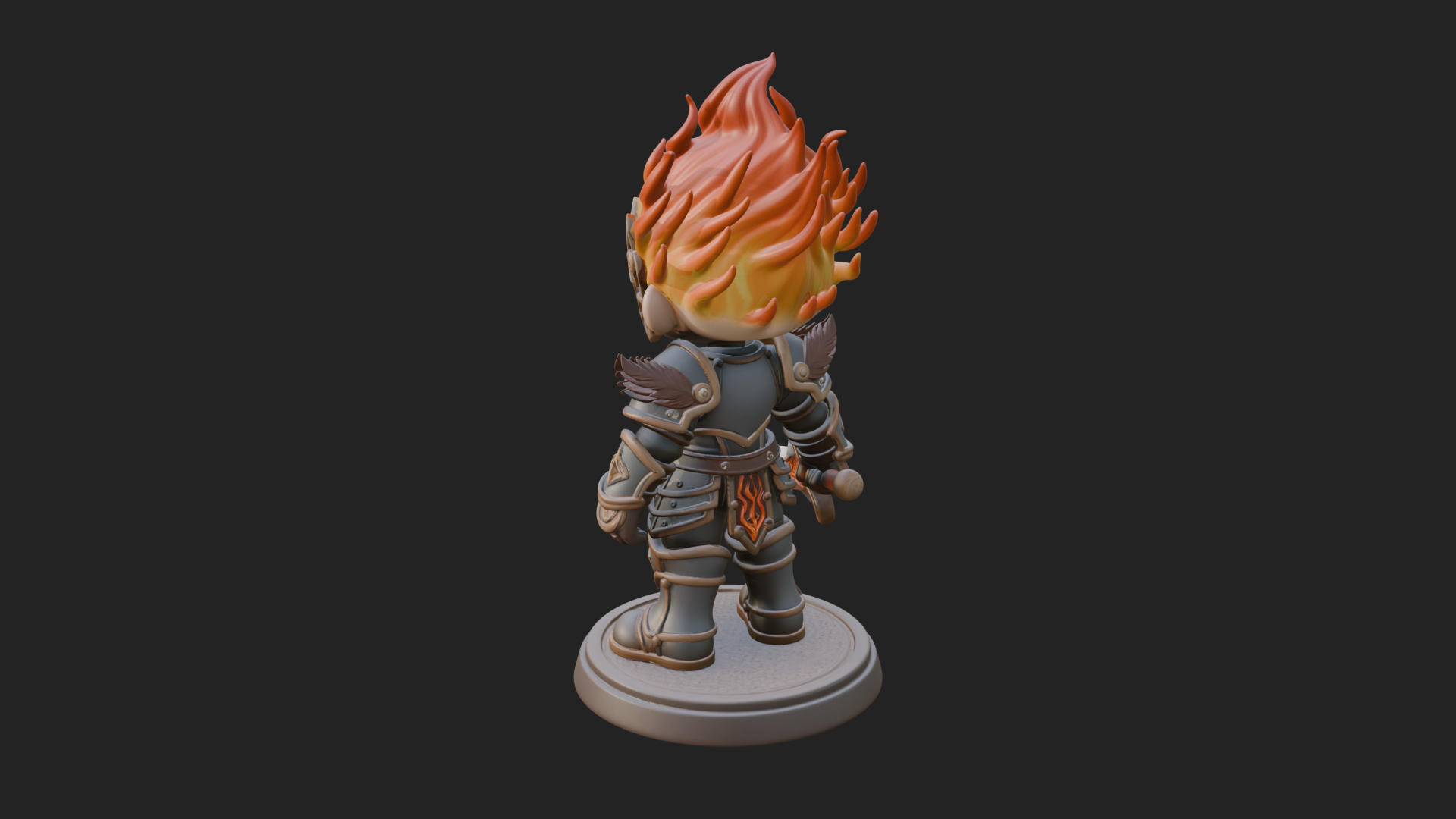 Chibi Flame Hair Swordsman Statue Design 2 3D Print Model 3D Model