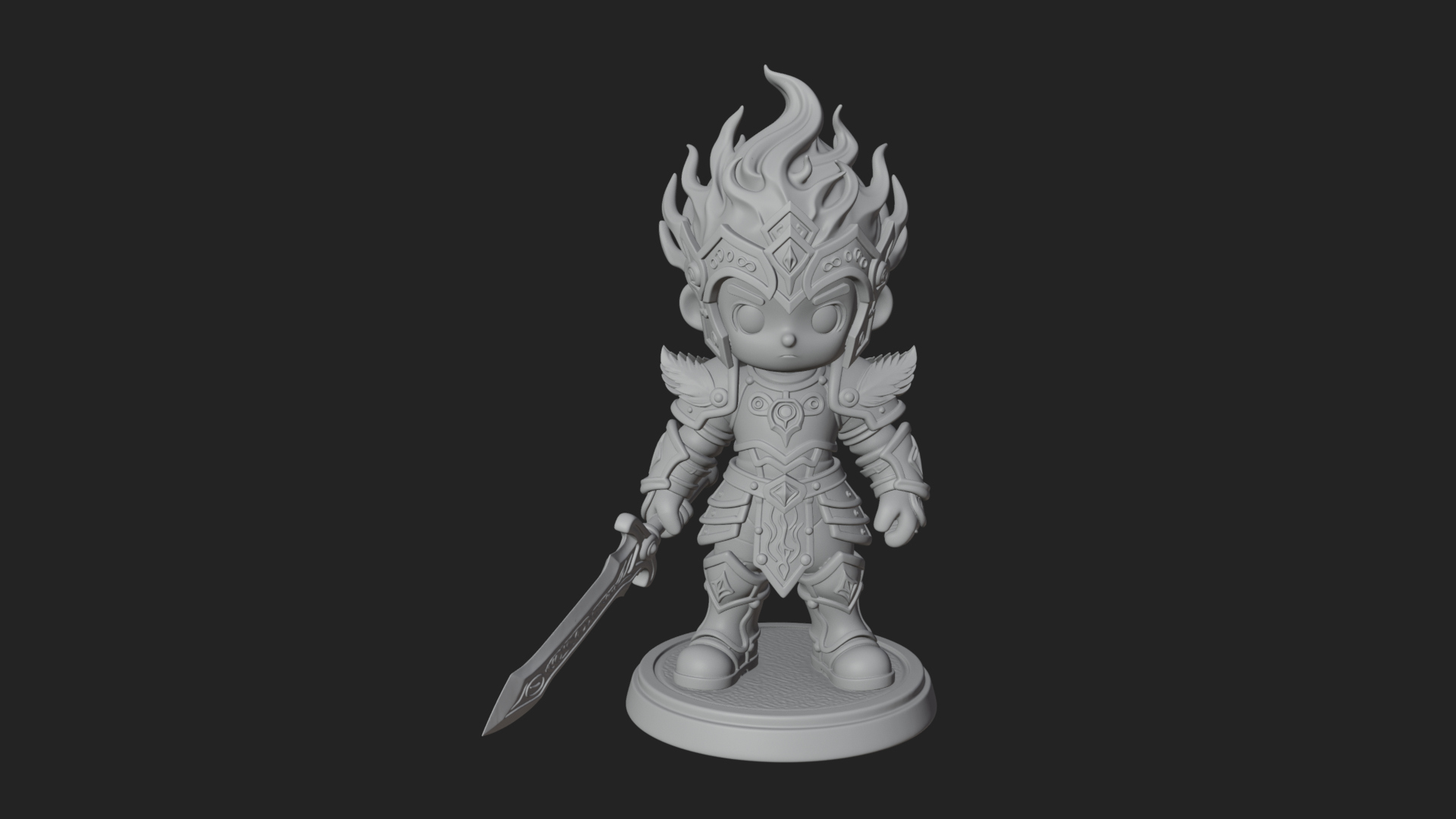 Chibi Flame Hair Swordsman Statue Design 2 3D Print Model 3D Model
