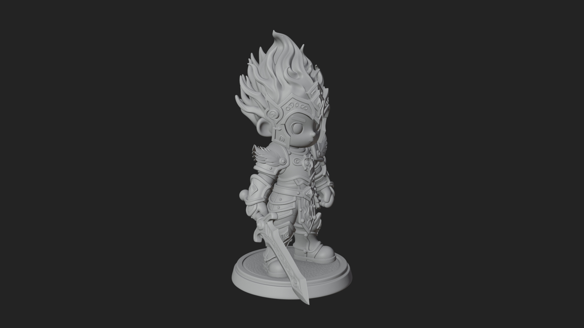 Chibi Flame Hair Swordsman Statue Design 2 3D Print Model 3D Model