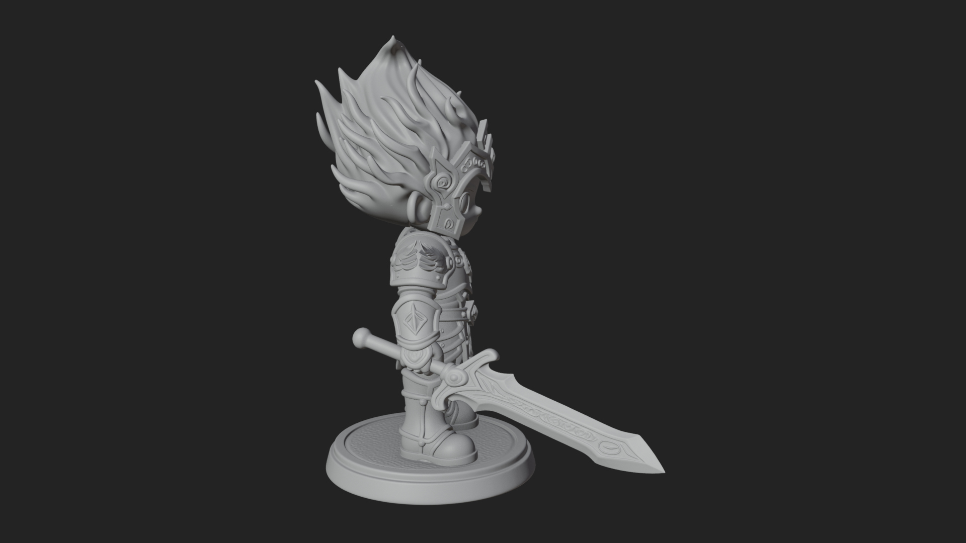 Chibi Flame Hair Swordsman Statue Design 2 3D Print Model 3D Model