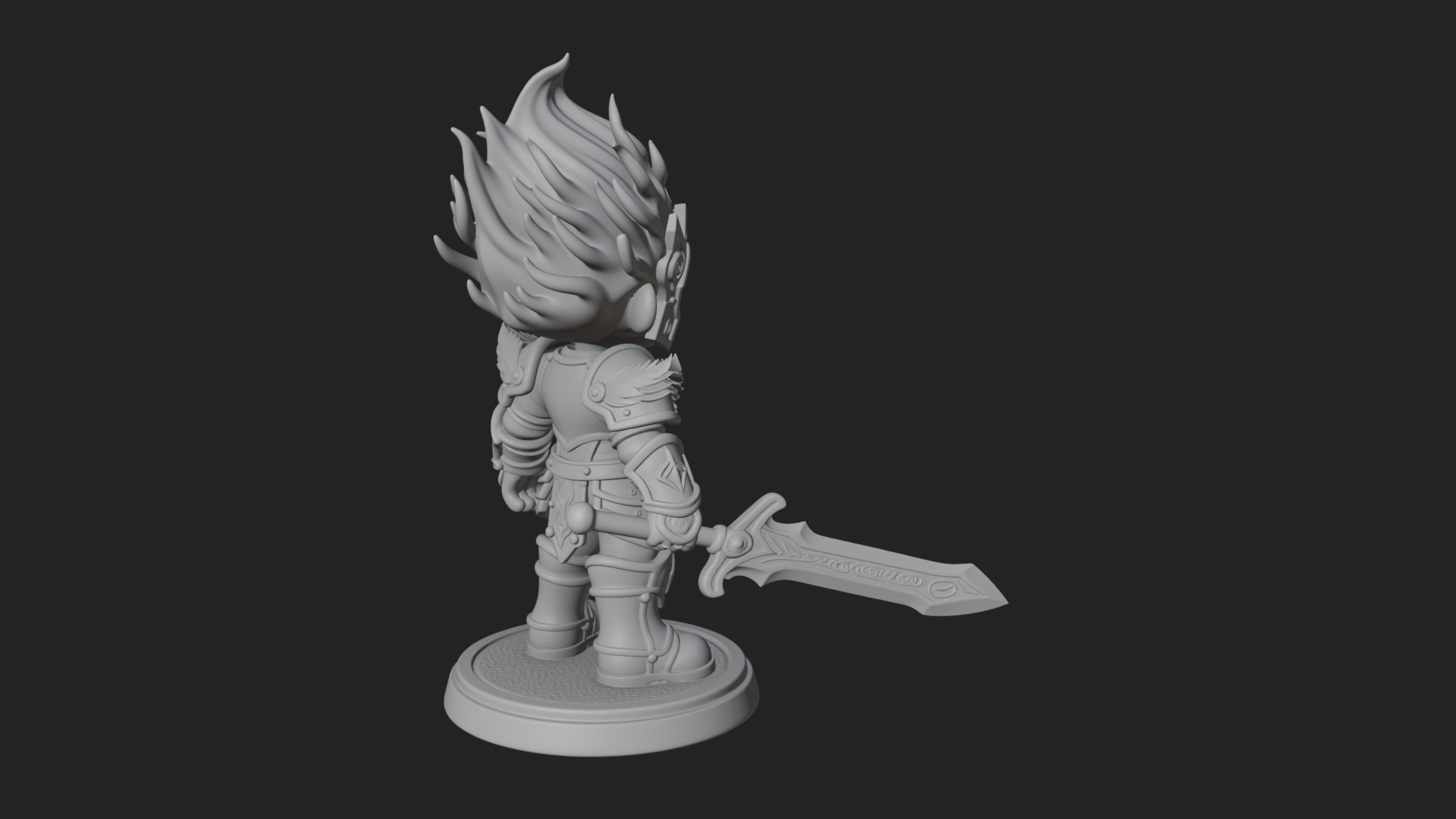 Chibi Flame Hair Swordsman Statue Design 2 3D Print Model 3D Model