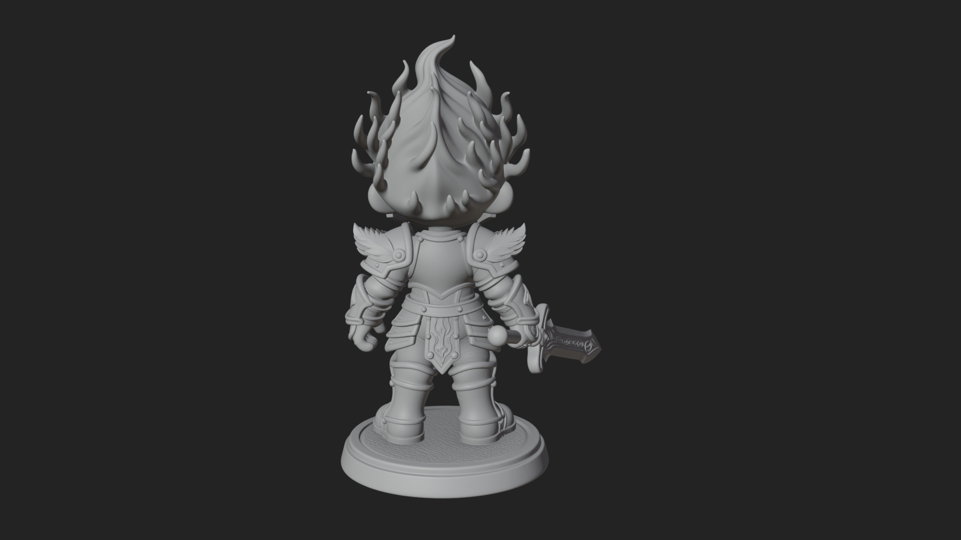 Chibi Flame Hair Swordsman Statue Design 2 3D Print Model 3D Model