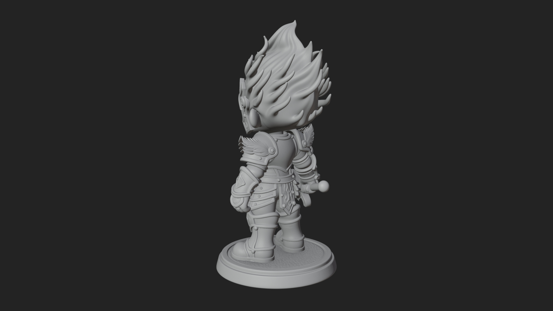 Chibi Flame Hair Swordsman Statue Design 2 3D Print Model 3D Model