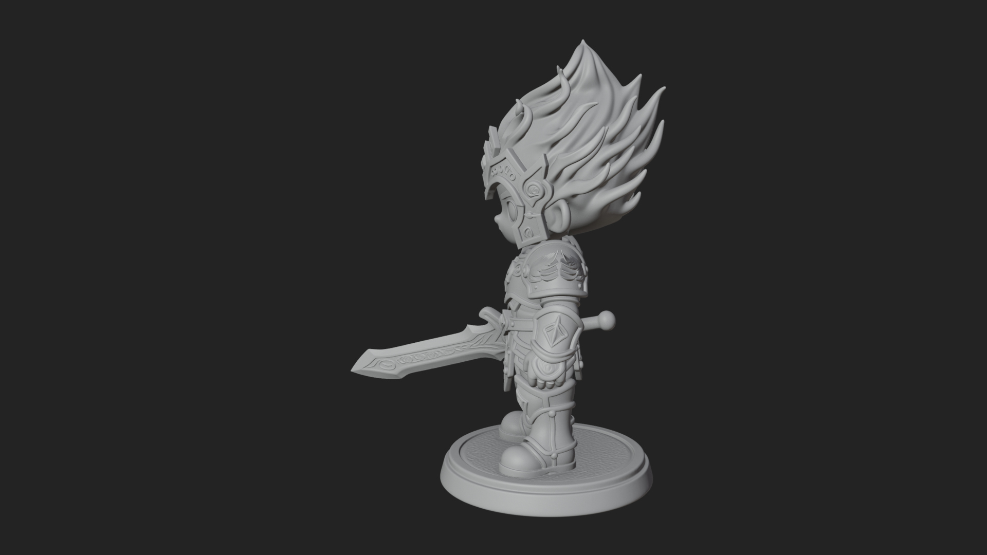 Chibi Flame Hair Swordsman Statue Design 2 3D Print Model 3D Model