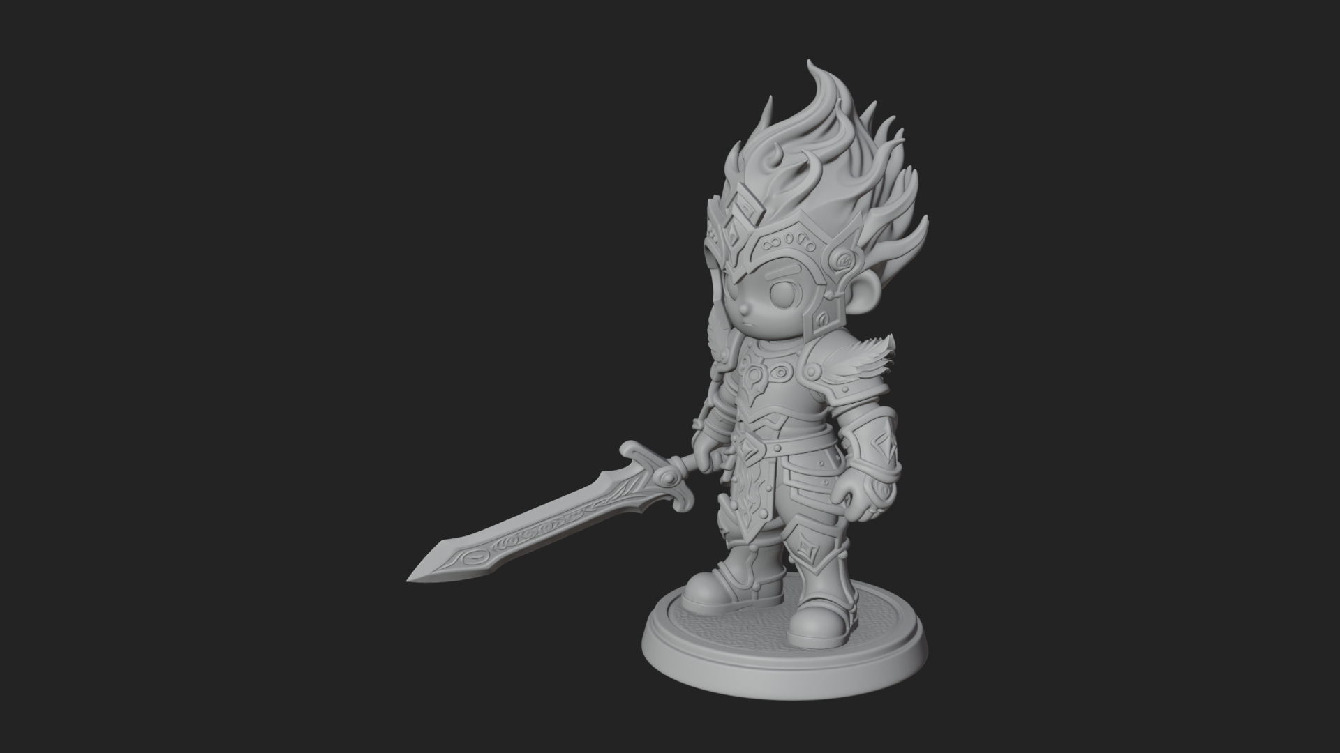 Chibi Flame Hair Swordsman Statue Design 2 3D Print Model 3D Model