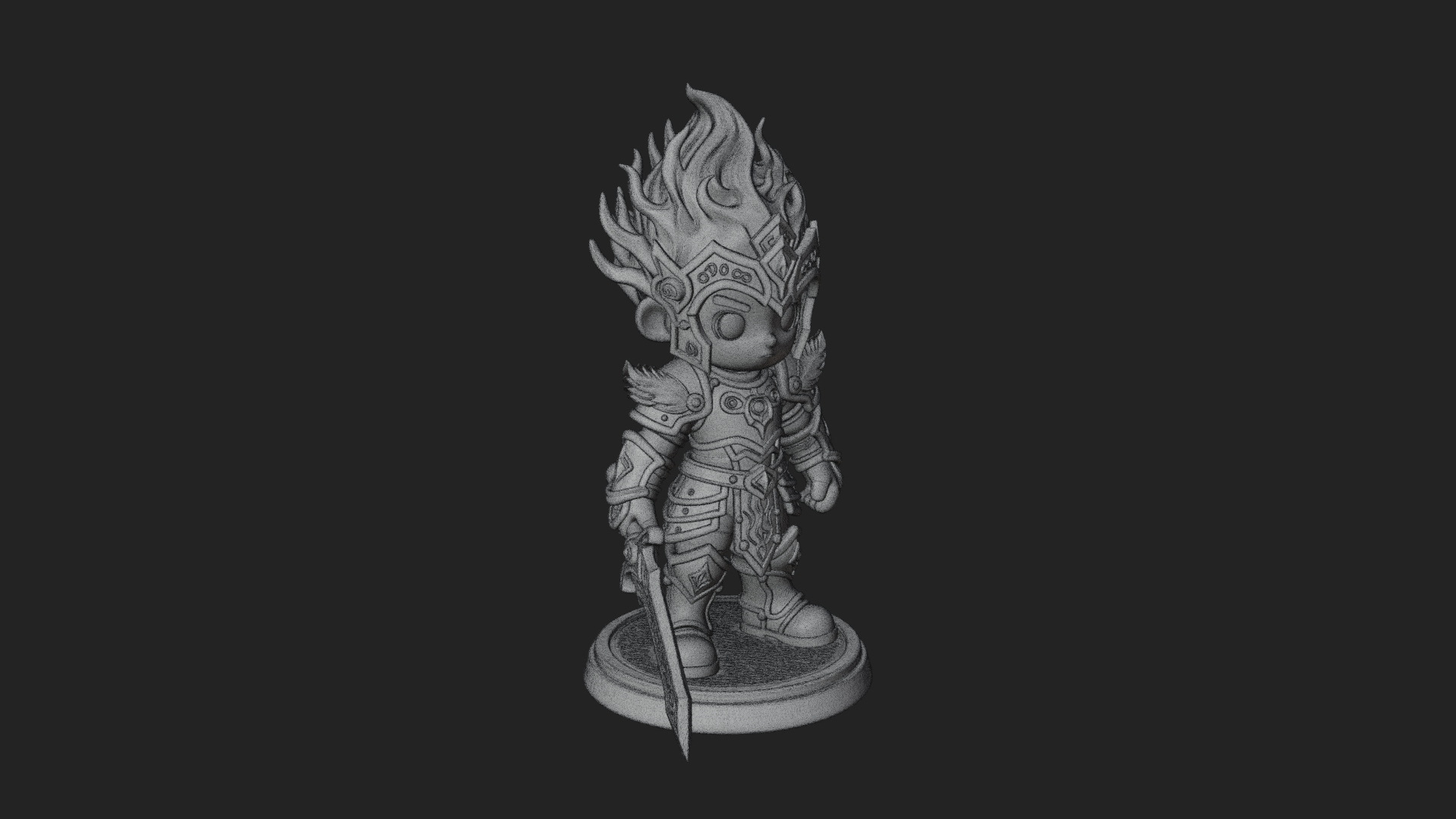 Chibi Flame Hair Swordsman Statue Design 2 3D Print Model 3D Model