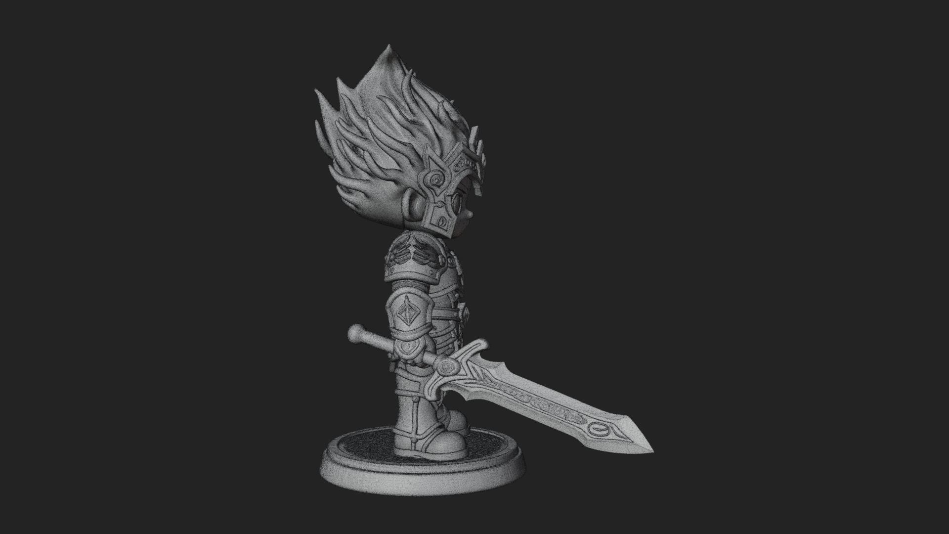 Chibi Flame Hair Swordsman Statue Design 2 3D Print Model 3D Model