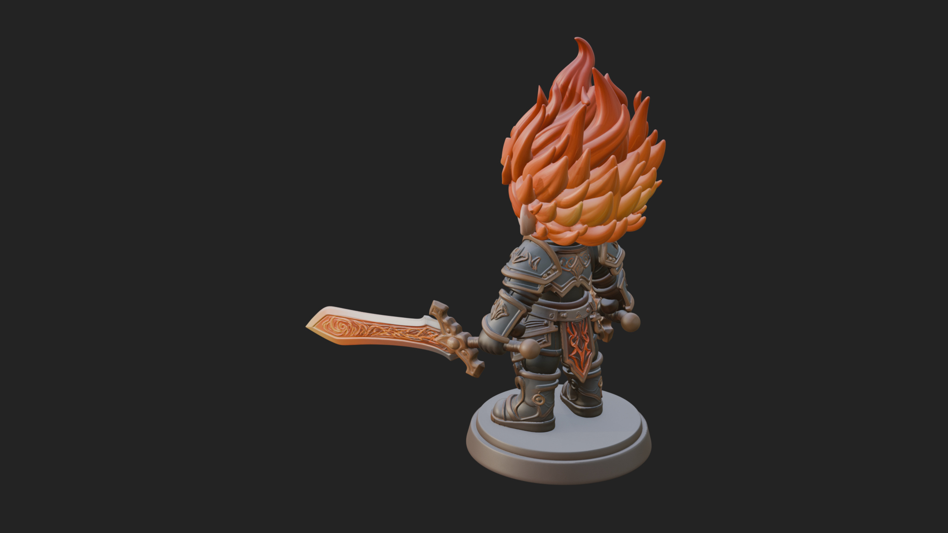 Chibi Flame Hair Swordsman Statue Design 3 3D Print Model 3D Model