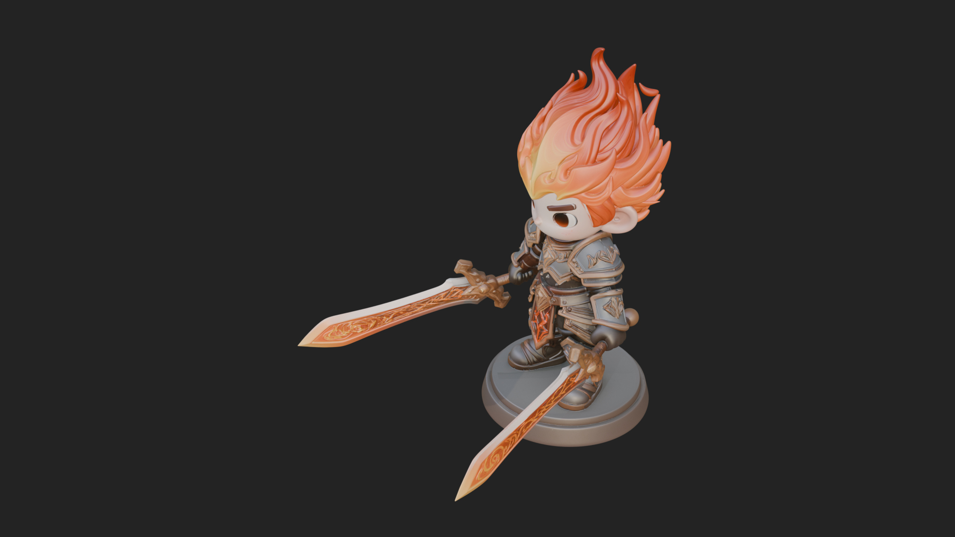 Chibi Flame Hair Swordsman Statue Design 3 3D Print Model 3D Model