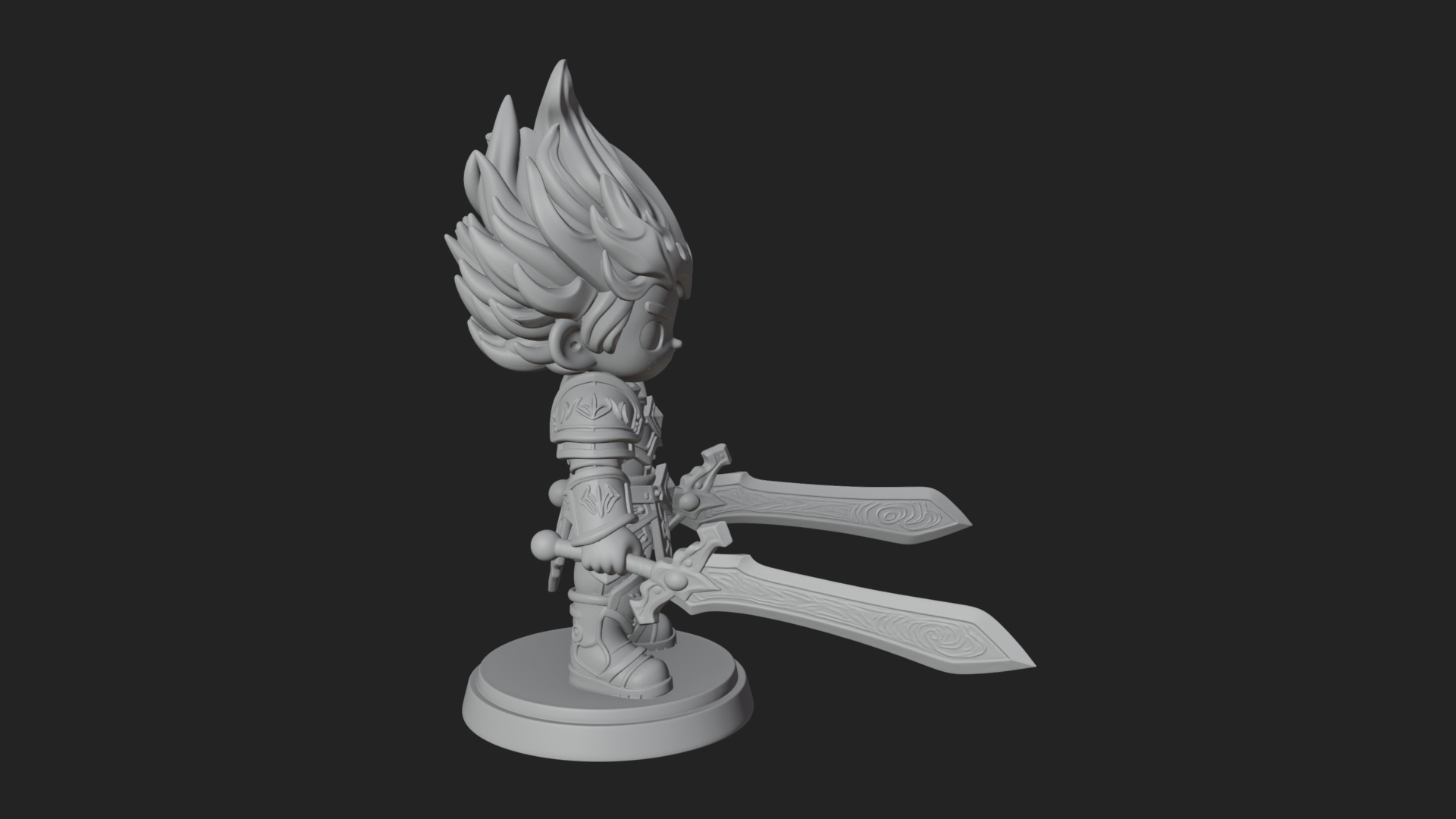 Chibi Flame Hair Swordsman Statue Design 3 3D Print Model 3D Model