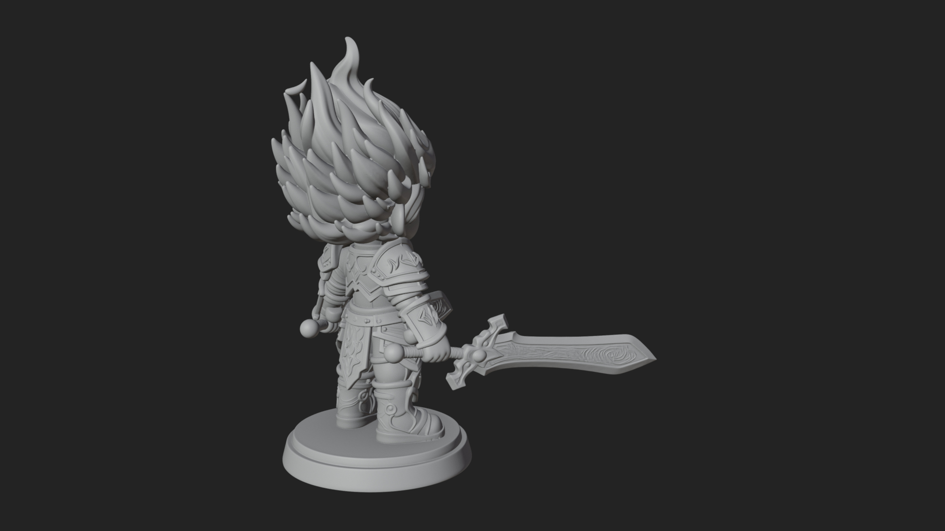 Chibi Flame Hair Swordsman Statue Design 3 3D Print Model 3D Model