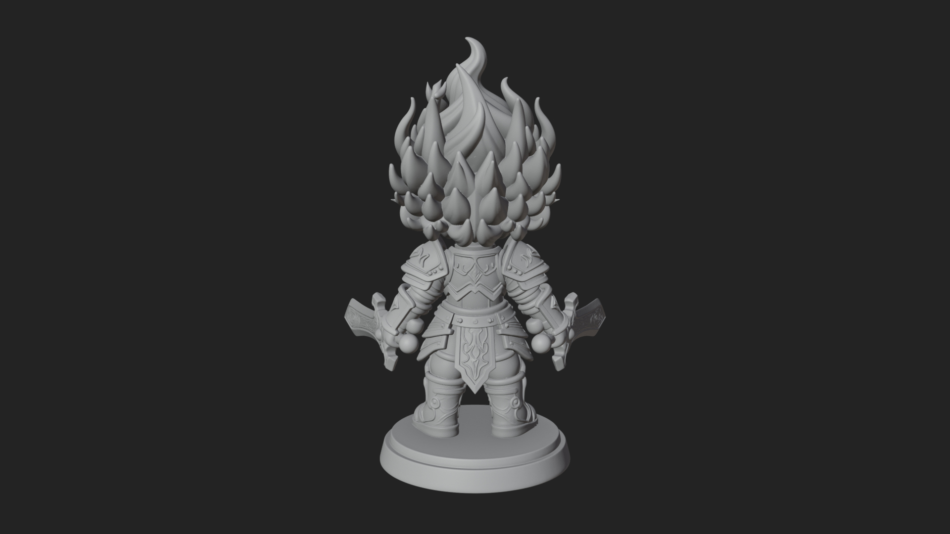 Chibi Flame Hair Swordsman Statue Design 3 3D Print Model 3D Model
