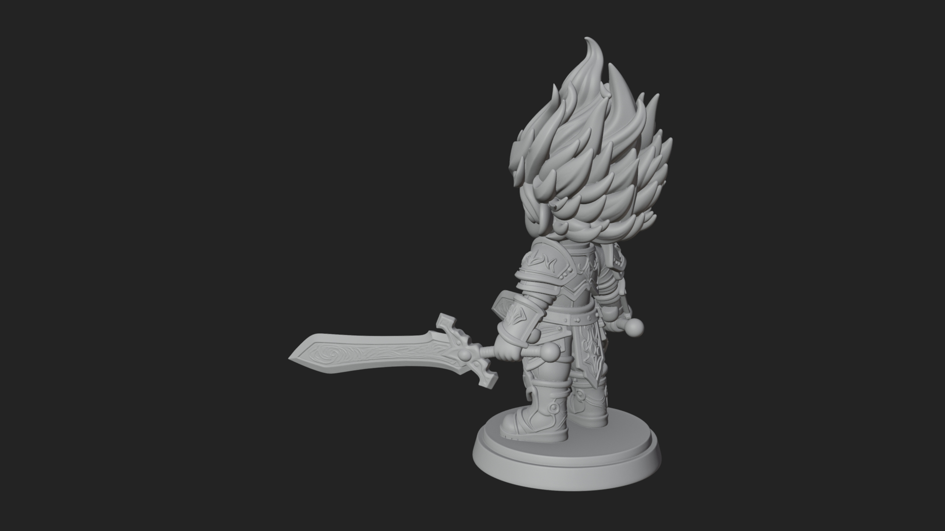 Chibi Flame Hair Swordsman Statue Design 3 3D Print Model 3D Model