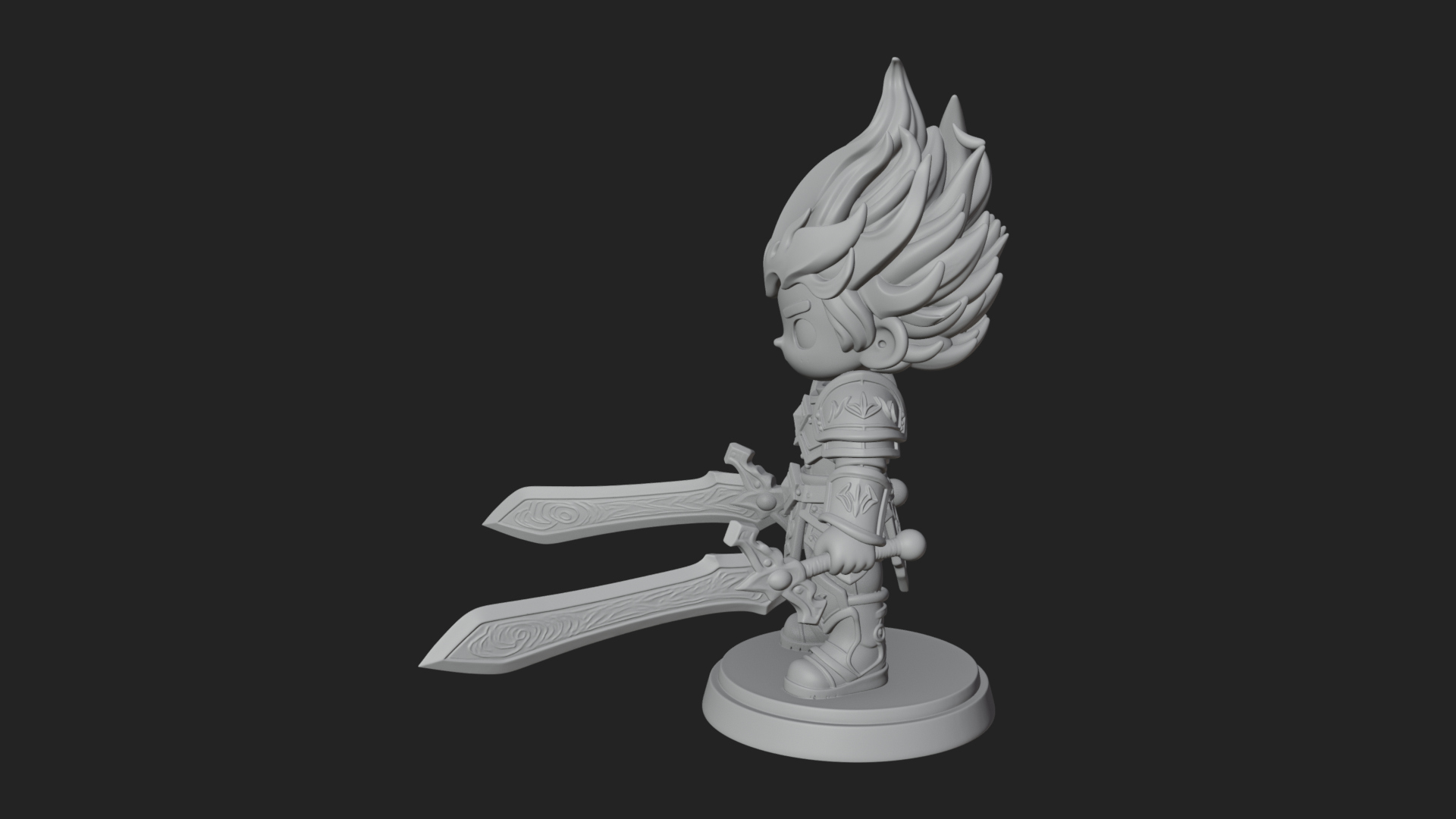 Chibi Flame Hair Swordsman Statue Design 3 3D Print Model 3D Model