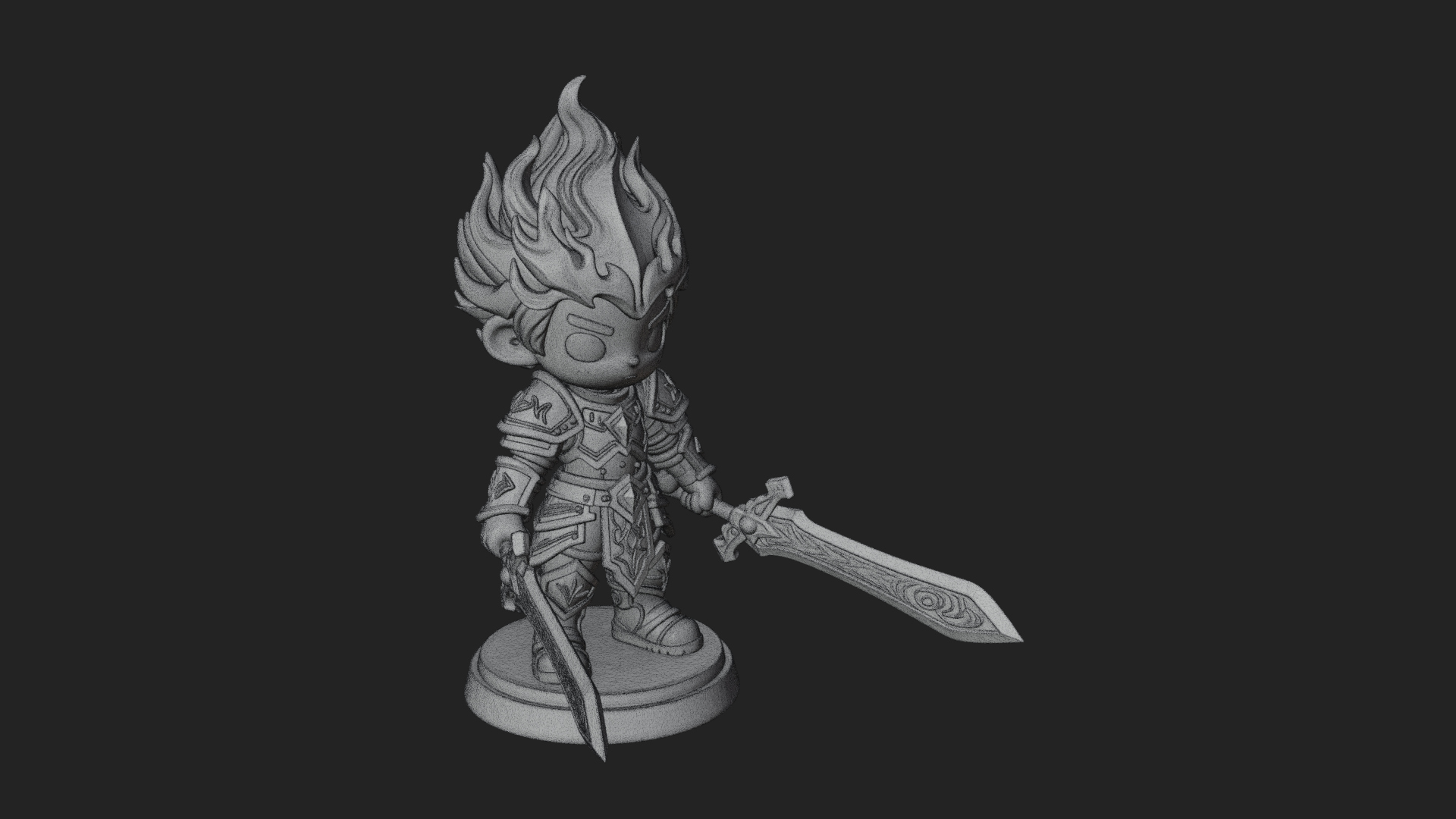 Chibi Flame Hair Swordsman Statue Design 3 3D Print Model 3D Model