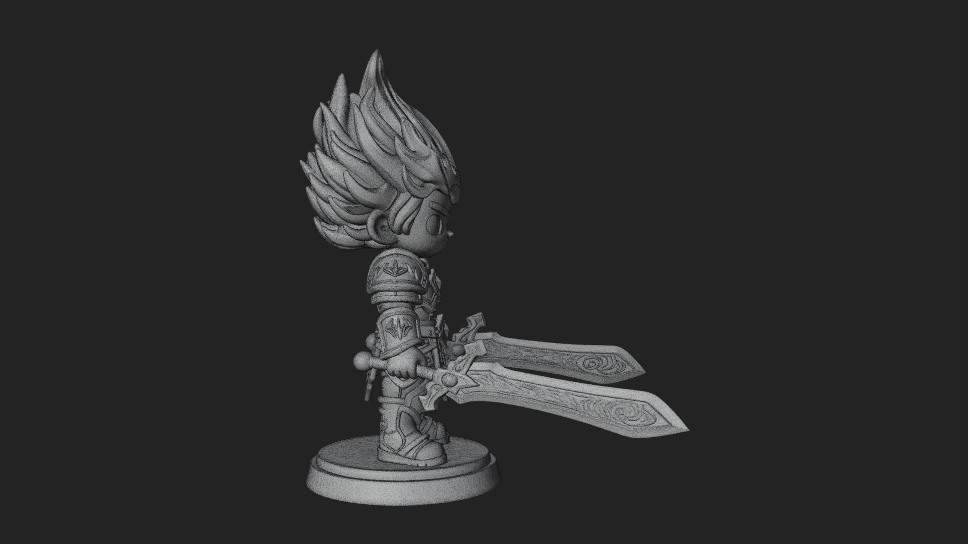 Chibi Flame Hair Swordsman Statue Design 3 3D Print Model 3D Model