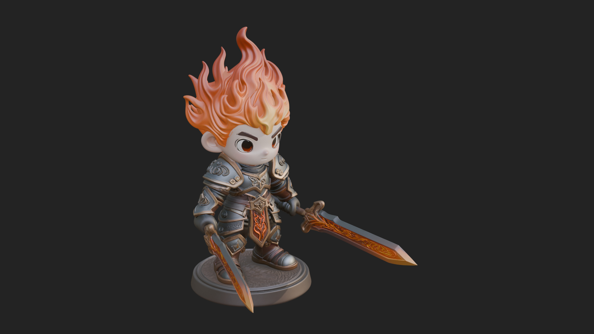 Chibi Flame Hair Swordsman Statue Design 4 3D Print Model 3D Model