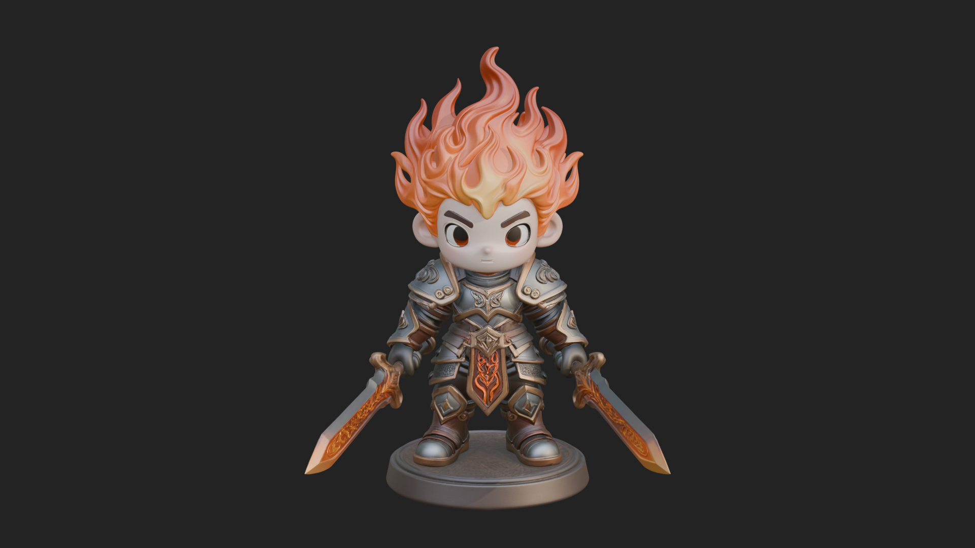Chibi Flame Hair Swordsman Statue Design 4 3D Print Model 3D Model