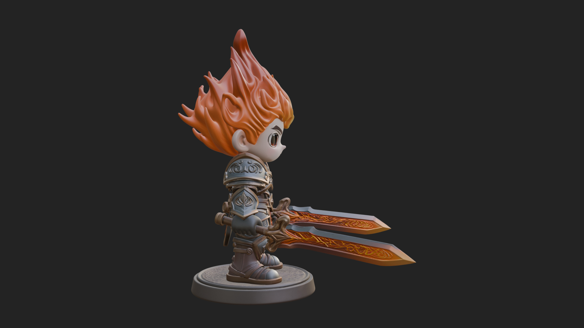 Chibi Flame Hair Swordsman Statue Design 4 3D Print Model 3D Model