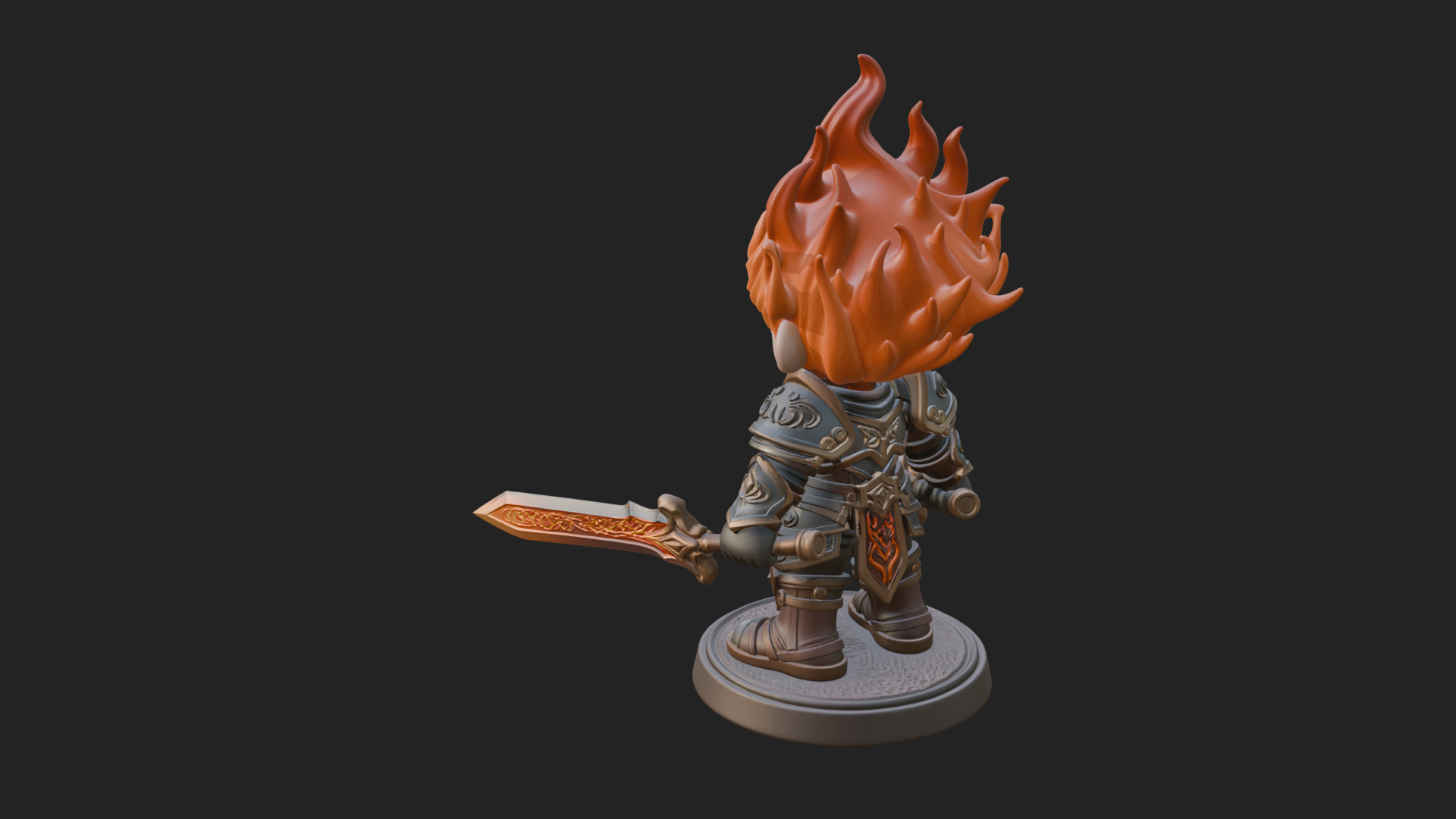 Chibi Flame Hair Swordsman Statue Design 4 3D Print Model 3D Model