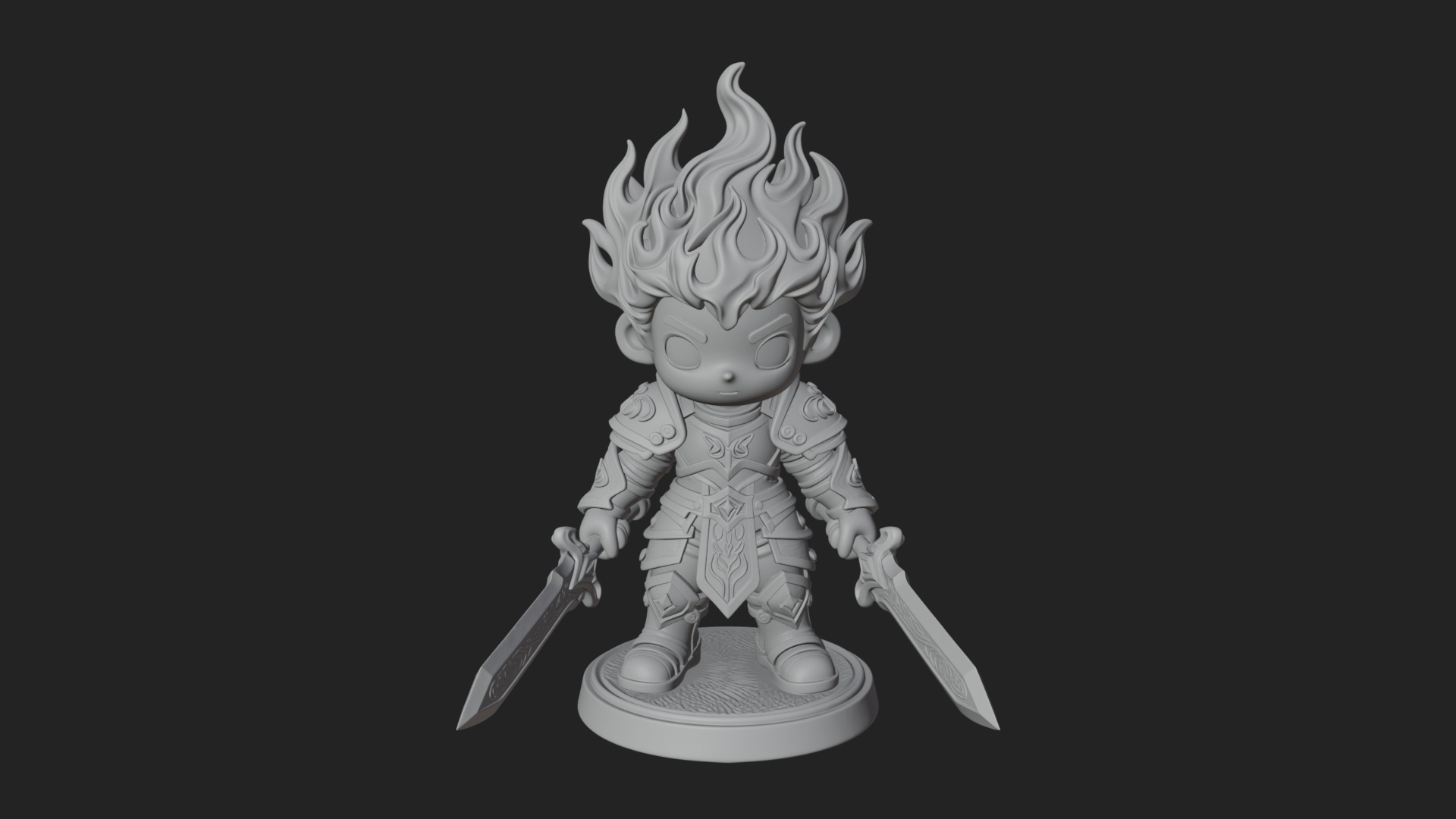 Chibi Flame Hair Swordsman Statue Design 4 3D Print Model 3D Model