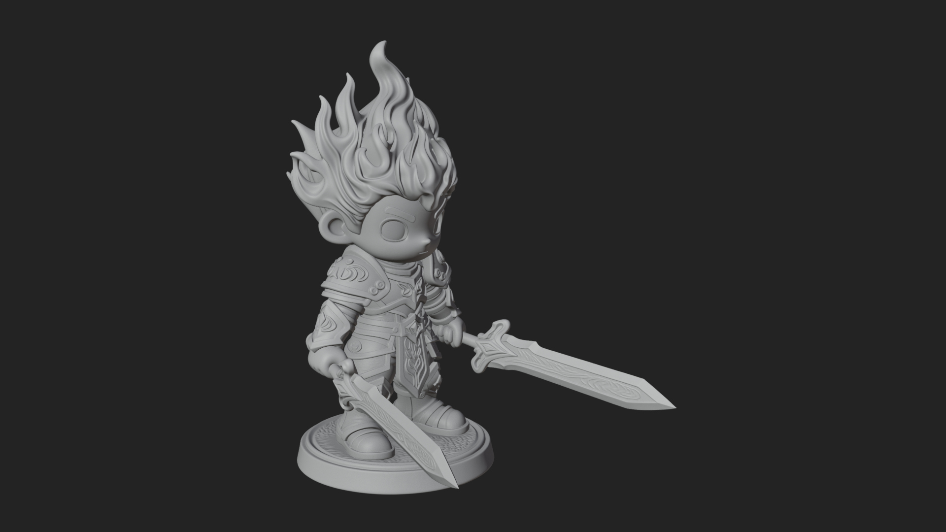 Chibi Flame Hair Swordsman Statue Design 4 3D Print Model 3D Model