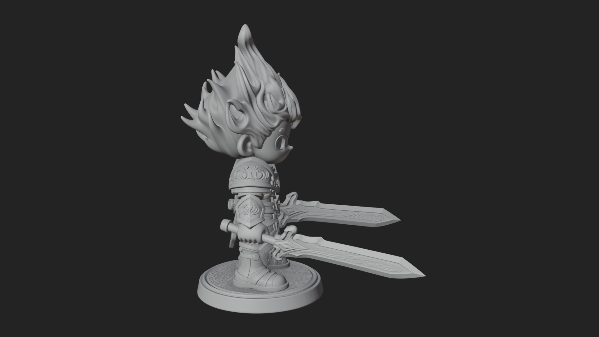 Chibi Flame Hair Swordsman Statue Design 4 3D Print Model 3D Model