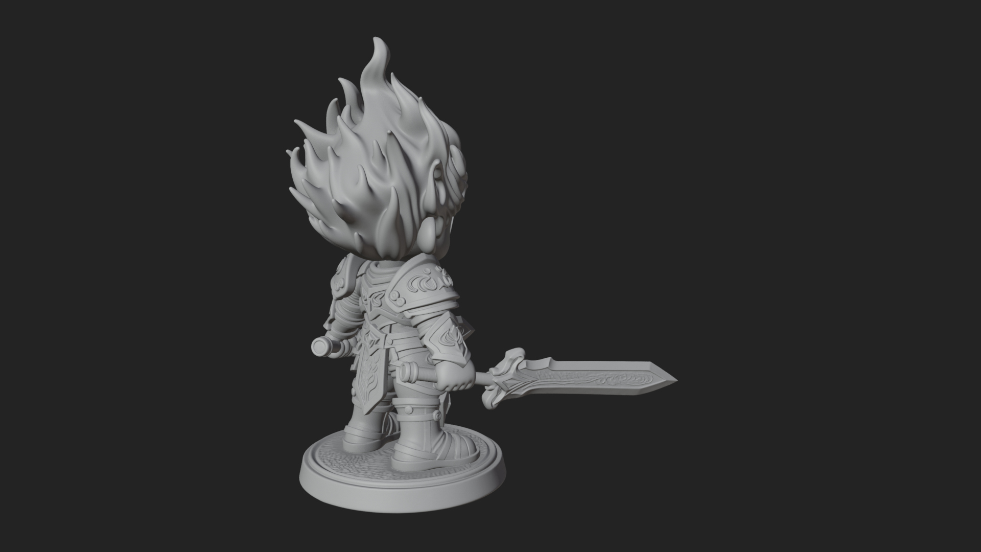 Chibi Flame Hair Swordsman Statue Design 4 3D Print Model 3D Model